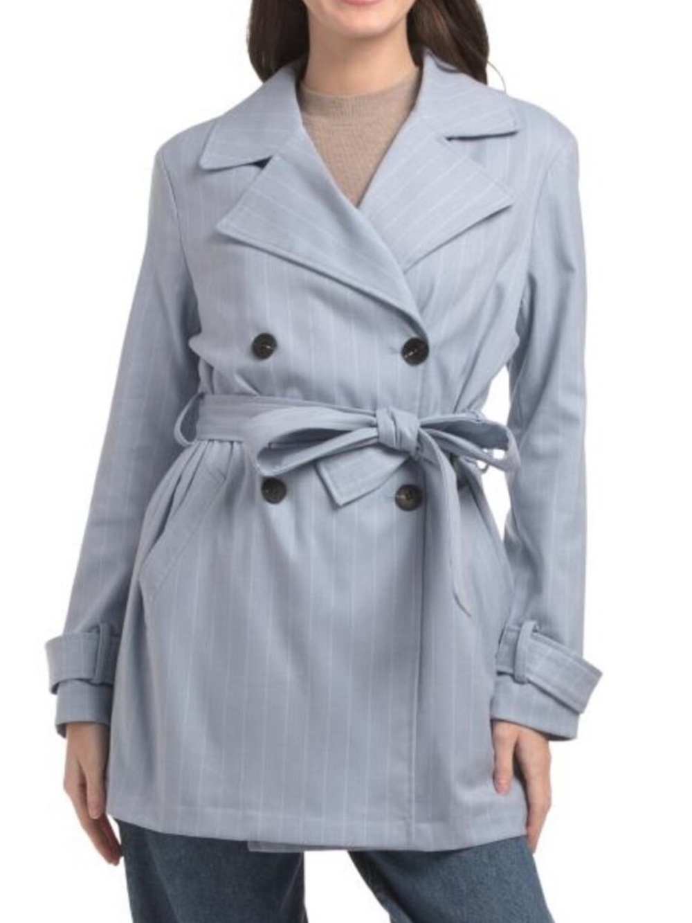 BAGATELLE COLLECTION Striped Double Breasted Soft Trench Coat